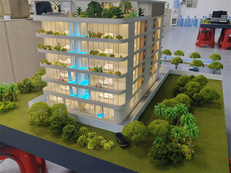 a scale model of a modern luxury apartment building