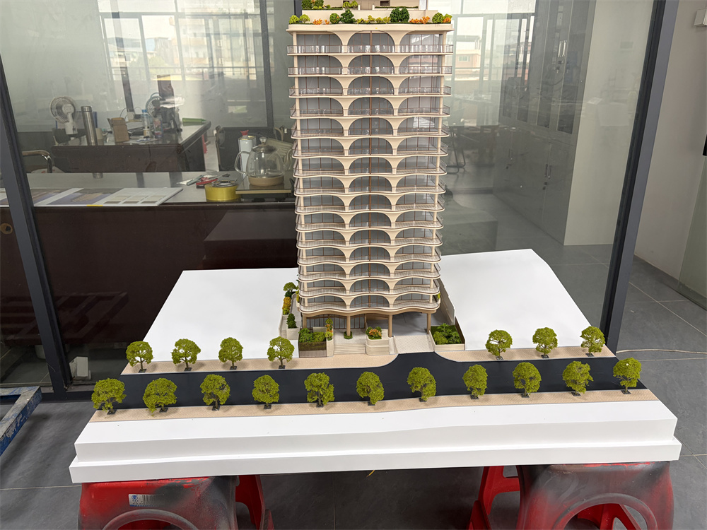 High Rise Building Model Mini Highrise Building Scale Model with White Stand